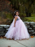 Pink and Grey Flower Girl Tutu Dress Wedding Tulle Dress Girls Wedding Dresses Robe Demoiselle Rose Kids Girls Clothes Dress