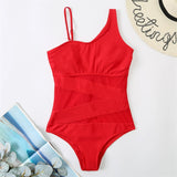 One Piece Swimsuit Women Sexy Mesh Solid Swimwear New Monokini Beach Bathing Suit