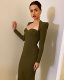 New Summer Women Long Sleeved Bandage Dress Sexy V Neck Slim Midi Celebrity Night Show Bodycon