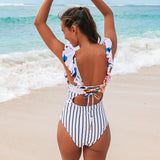 Ruffled One-piece Swimsuit Women Sexy Lace Up Monokini Swimwear