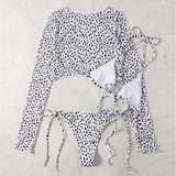 In-X Leopard print 3 pieces set Long sleeves swimsuit women's swimming Sexy bikini