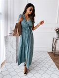 Women Dresses Summer Fashion Polka Dot Split Boho Dress V-Neck Women Casual Beach