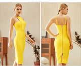 New Summer Women Strapless Yellow Bodycon Bandage Dress Sexy Sleeveless Halter Celebrity Evening Runway Party Dresses