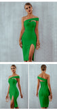 Bodycon Bandage Dress Women 2022 Summer Sexy Elegant Black One Shoulder Strapless Celebrity Runway Party Dress