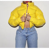 Winter Down Jacket WomenNeon Color Cropped Puffer Jacket Thick Bubble Coat