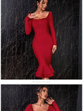 New Autumn Winter Women Apricot Bodycon Bandage Dress Sexy Mermaid Long Sleeve Lady Club Celebrity Runway Party Dress