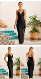 New Summer Women White Bodycon Bandage Dress Sexy V Neck Spaghetti Strap Club Celebrity Evening Runway Party Long Dresses