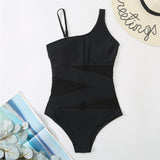 One Piece Swimsuit Women Sexy Mesh Solid Swimwear New Monokini Beach Bathing Suit