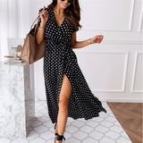 Women Dresses Summer Fashion Polka Dot Split Boho Dress V-Neck Women Casual Beach