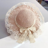 Kids Girls Hats New Fashion Summer Lace Flowers Caps Breathable Straw Hat Elegant Sunhat Lovely Baby Bonnet