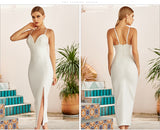 New Summer Women White Bodycon Bandage Dress Sexy V Neck Spaghetti Strap Club Celebrity Evening Runway Party Long Dresses