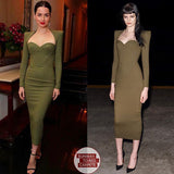 New Summer Women Long Sleeved Bandage Dress Sexy V Neck Slim Midi Celebrity Night Show Bodycon