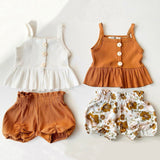 1-5 Years 2Pcs Kids Baby Girl Clothes Sleeveless Tops+Flower Shorts 2PCS Summer Vest Child Girl Outfit Set