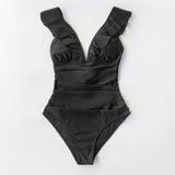 Ruffled One-piece Swimsuit Women Sexy Lace Up Monokini Swimwear