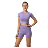 2Pcs/Set Women High Waist Seamless Yoga Set Gym Clothes Fitness Top Short Sleeve Shirt Shorts Sports Suits Athletic Wear