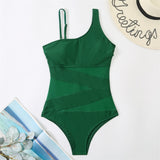 One Piece Swimsuit Women Sexy Mesh Solid Swimwear New Monokini Beach Bathing Suit