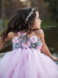 Pink and Grey Flower Girl Tutu Dress Wedding Tulle Dress Girls Wedding Dresses Robe Demoiselle Rose Kids Girls Clothes Dress