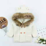 0-24M Winter Warm Newborn Baby Boy Girl Knit Hooded Coat Fur Collar Jacket Clothes Thick Autumn Clothing