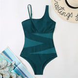 One Piece Swimsuit Women Sexy Mesh Solid Swimwear New Monokini Beach Bathing Suit