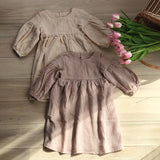 Autumn Spring  Organic Cotton Double Gauze Loose Pockets Baby Girls Dress Fashion