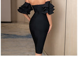 New Summer Women Blue Off Shoulder Bodycon Bandage Dress Sexy Butterfly Short Sleeve Hot Celebrity Runway Party Dress