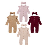 Baby Spring Autumn Clothing Newborn Baby Girl Boy Ribbed Clothes Knitted Cotton Romper Jumpsuit Solid 2PCS Outfits