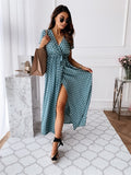 Women Dresses Summer Fashion Polka Dot Split Boho Dress V-Neck Women Casual Beach