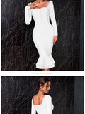 New Autumn Winter Women Apricot Bodycon Bandage Dress Sexy Mermaid Long Sleeve Lady Club Celebrity Runway Party Dress