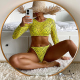 In-X Leopard print 3 pieces set Long sleeves swimsuit women's swimming Sexy bikini