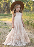 Princess Girls Lace Cotton Long Dresses Baby Kids Flower Girl Wedding Birthday Party