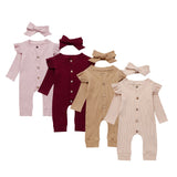 Baby Spring Autumn Clothing Newborn Baby Girl Boy Ribbed Clothes Knitted Cotton Romper Jumpsuit Solid 2PCS Outfits