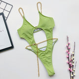 Sexy Hollow Chain Swimwear Women Thong One Piece Swimsuit Monokini Beach