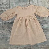 Autumn Spring  Organic Cotton Double Gauze Loose Pockets Baby Girls Dress Fashion