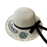 Girls Summer Cap Black Ribbon Decorate Wavy Straw Hat For Girls Children Panama Hat Kids Sun Cap Baby Beach Hats