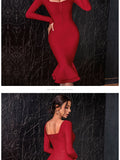 New Autumn Winter Women Apricot Bodycon Bandage Dress Sexy Mermaid Long Sleeve Lady Club Celebrity Runway Party Dress