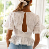 embroidery lace blouses shirt women ruffle bow boho new blouses