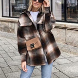 Vintage women long sleeve woolen coats fashion ladies thick plaid coat