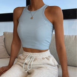 Ribbed Top Women Summer Casual Short Vest Fitness off white Crop Top Sexy Knitted Tank Tops