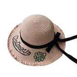 Girls Summer Cap Black Ribbon Decorate Wavy Straw Hat For Girls Children Panama Hat Kids Sun Cap Baby Beach Hats