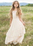 Princess Girls Lace Cotton Long Dresses Baby Kids Flower Girl Wedding Birthday Party