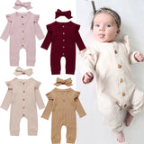 Baby Spring Autumn Clothing Newborn Baby Girl Boy Ribbed Clothes Knitted Cotton Romper Jumpsuit Solid 2PCS Outfits