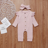 Baby Spring Autumn Clothing Newborn Baby Girl Boy Ribbed Clothes Knitted Cotton Romper Jumpsuit Solid 2PCS Outfits