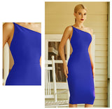 One Shoulder Women Club Wear Bandage Dress New Summer Sexy Sleeveless Backless Midi Bodycon Celebrity Party Dress