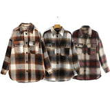 Vintage women long sleeve woolen coats fashion ladies thick plaid coat