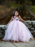 Pink and Grey Flower Girl Tutu Dress Wedding Tulle Dress Girls Wedding Dresses Robe Demoiselle Rose Kids Girls Clothes Dress