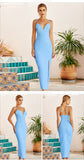 New Summer Women White Bodycon Bandage Dress Sexy V Neck Spaghetti Strap Club Celebrity Evening Runway Party Long Dresses