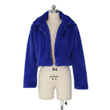 Casual Women Faux Fur Coats Long Sleeve Furry Cropped Jacket