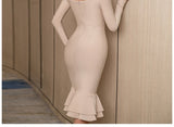 New Autumn Winter Women Apricot Bodycon Bandage Dress Sexy Mermaid Long Sleeve Lady Club Celebrity Runway Party Dress