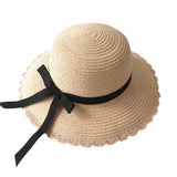 Girls Summer Cap Black Ribbon Decorate Wavy Straw Hat For Girls Children Panama Hat Kids Sun Cap Baby Beach Hats