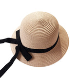 Girls Summer Cap Black Ribbon Decorate Wavy Straw Hat For Girls Children Panama Hat Kids Sun Cap Baby Beach Hats